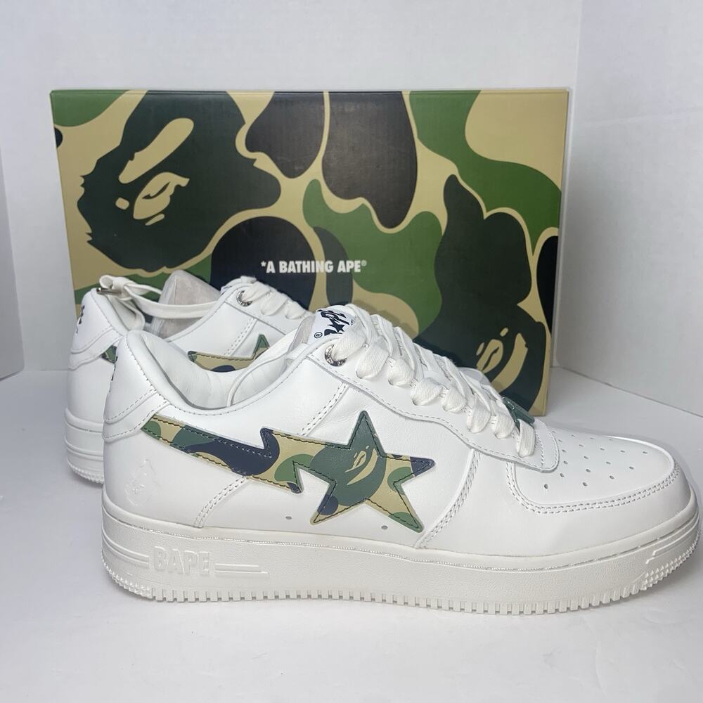A Bathing Ape Camo Star On White Men's Sneakers Size 9 w/Accessories New